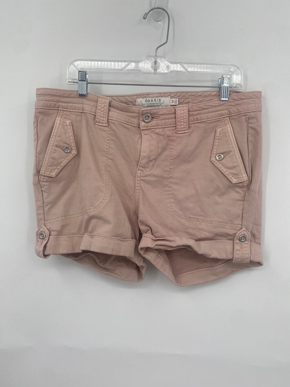 Torrid Pink Jean Roll Hem Shorts Slant Pockets Button size 14 - Picture 1 of 11